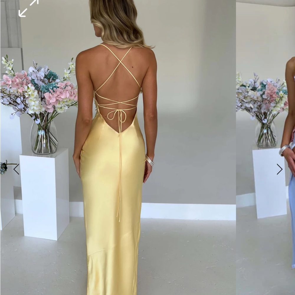 backless yellow maxi dress with a slit — babyboo misha dress NEW WITH TAGS